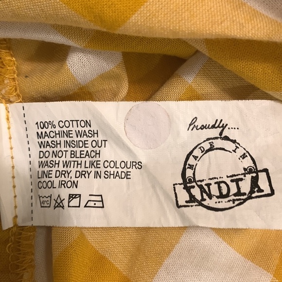 SRISHI Mustard and White Gingham Floral Short Sleeve Cottage Core Maxi Dress - Picture 16 of 16